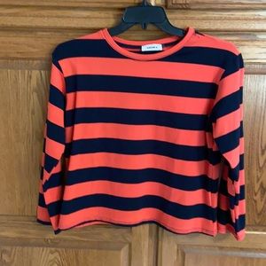 Lightweight sweatshirt.  Navy and orange